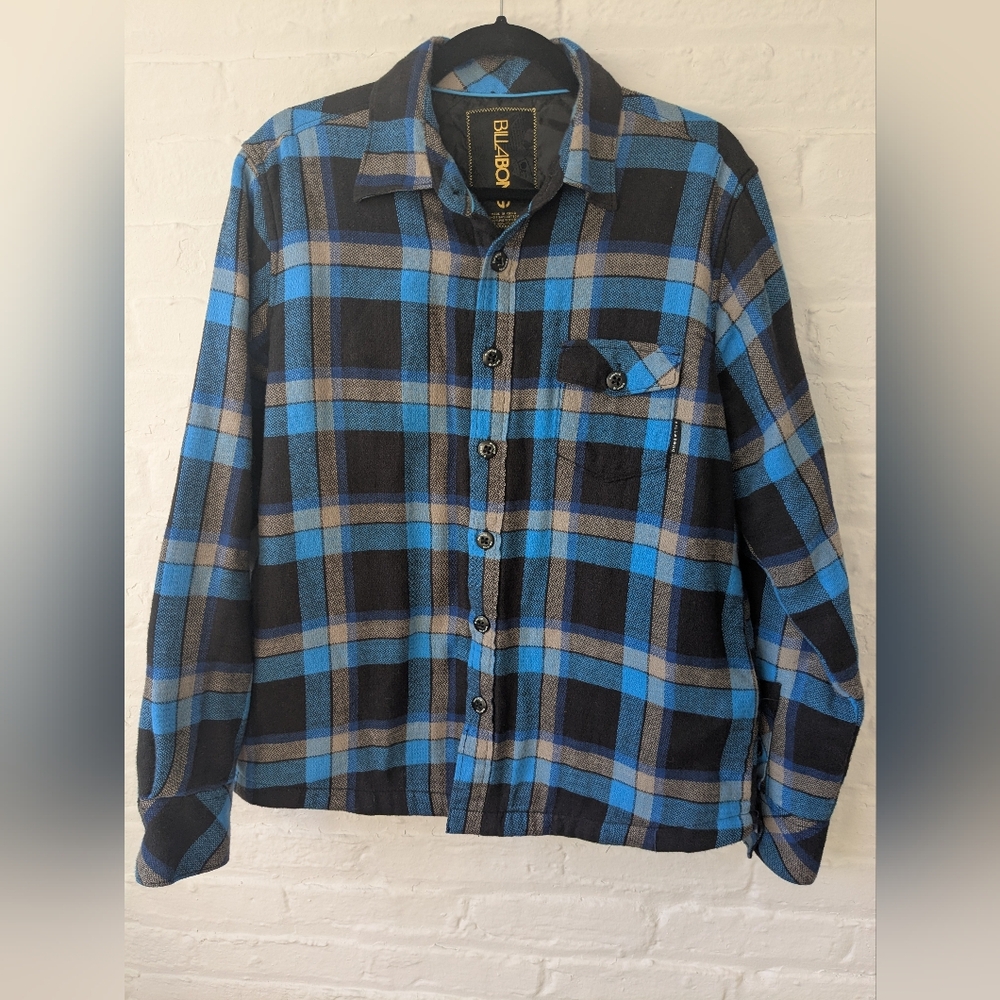 Billabong Blue and Black Checkered Shirt